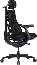 LiberNovo SE Dynamic Ergonomic Office Chair, Comfy Desk Chair with Manual Lumbar Adjustment, 105°-160° Five Lockable Recline Positions for Back Comfort, Home Office Long Hours Use, Obsidian, 48cm