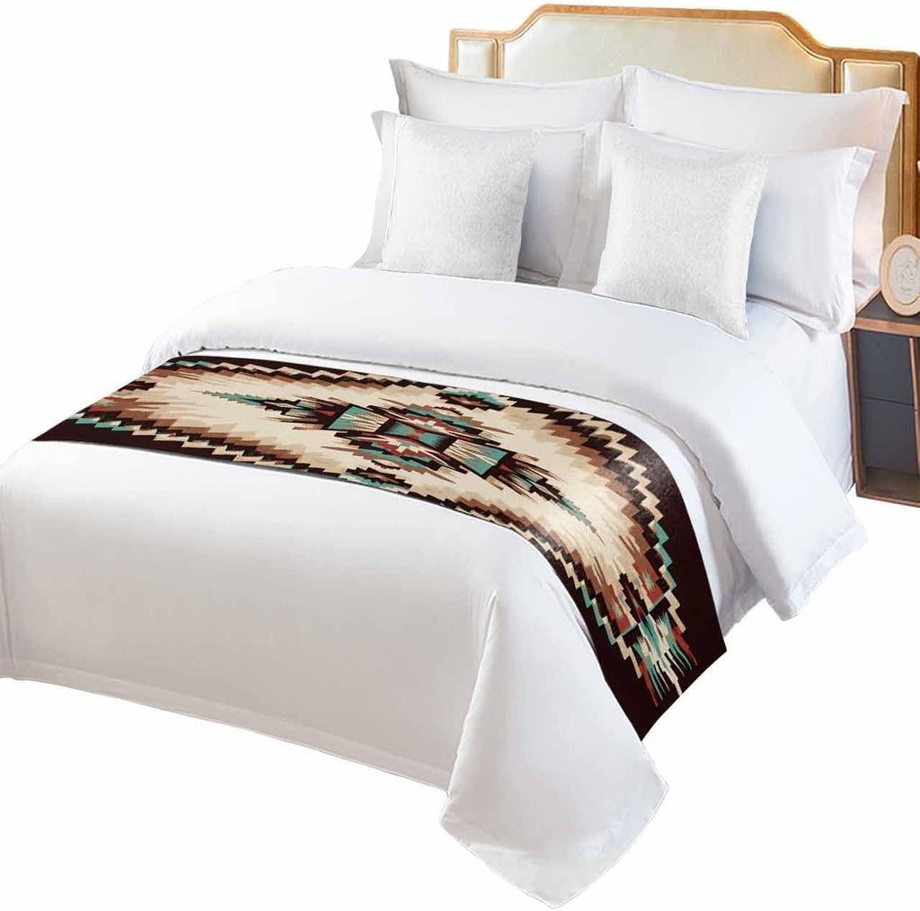 Abstract Aztec Bed Runner Scarf King Size,Southwest Geometric Retro Native American Luxury Bed Throw Runners & Scarves for Twin Full Queen King Foot of Bed Bedroom Hotel Wedding Decoration,94"x20"
