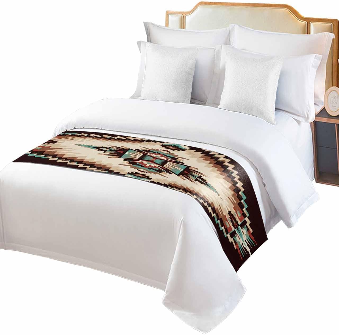 Abstract Aztec Bed Runner Scarf King Size,Southwest Geometric Retro Native American Luxury Bed Throw Runners & Scarves for Twin Full Queen King Foot of Bed Bedroom Hotel Wedding Decoration,94"x20"