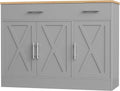 Shintenchi Modern Farmhouse Sideboard Buffet Cabinet with Storage with 3 Doors,42" Barn Doors Buffet Cabinet with Storage,Wood Coffee Bar Cabinets with Adjustable Shelf for Kitchen,Living Room,Grey