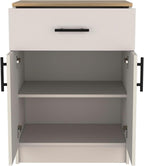 Pantry Organizer Cabinet, 33" H with Drawer, Shelves & Doors, Ivory/Natural Oak, Kitchen Storage Solution