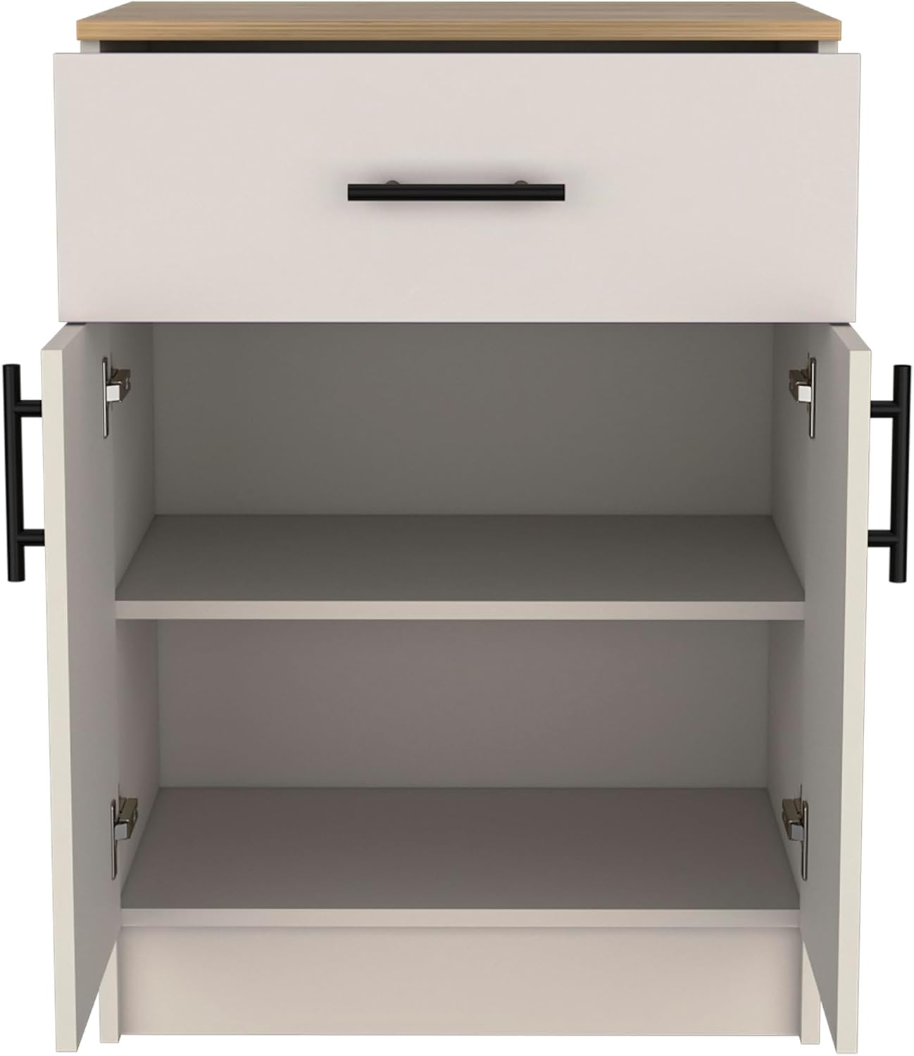 Pantry Organizer Cabinet, 33" H with Drawer, Shelves & Doors, Ivory/Natural Oak, Kitchen Storage Solution