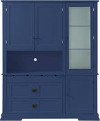 78" Tall Kitchen Pantry Cabinet with Hutch, Large Freestanding Buffet with Drawers, Cabinet Door Organizer and Adjustable Shelves, Wood Tall Storage Cabinet for Kitchen, Dining Room, Blue