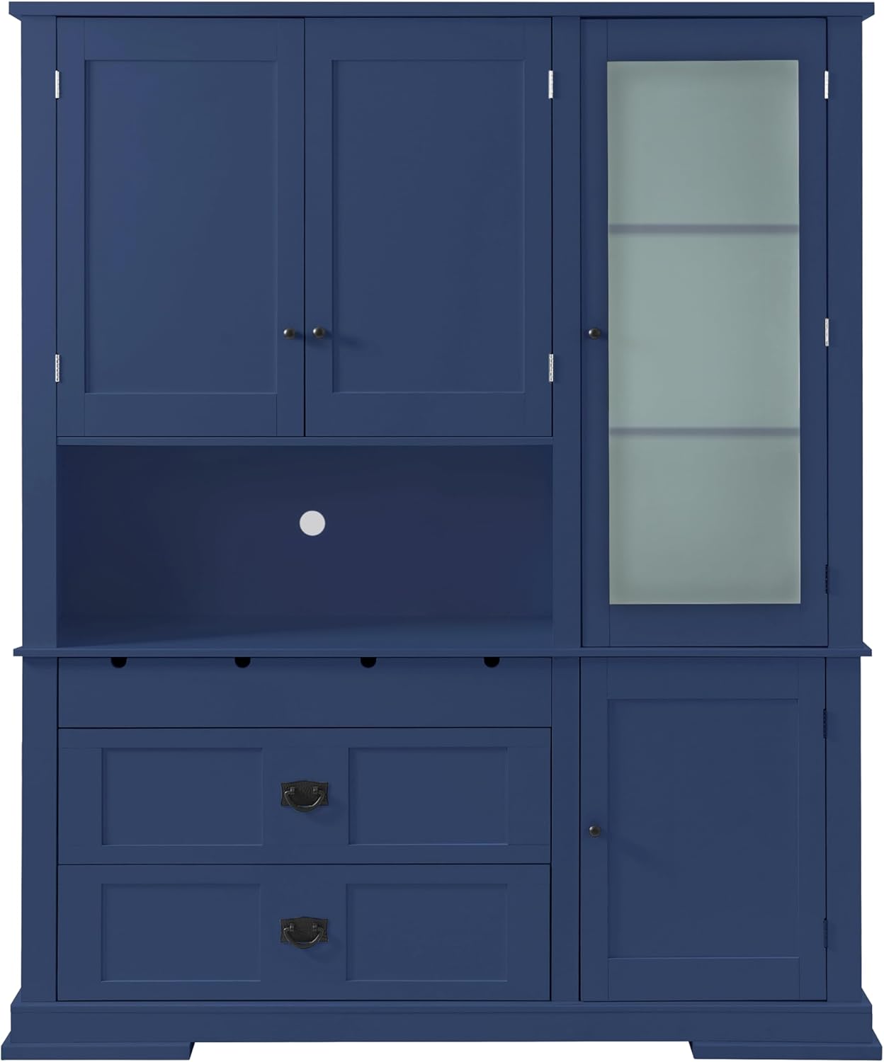 78" Tall Kitchen Pantry Cabinet with Hutch, Large Freestanding Buffet with Drawers, Cabinet Door Organizer and Adjustable Shelves, Wood Tall Storage Cabinet for Kitchen, Dining Room, Blue