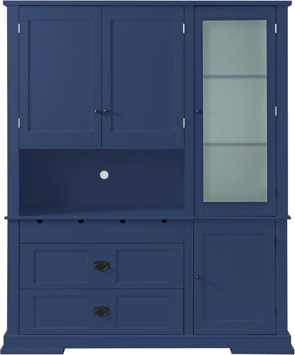 LUMISOL 78" Tall Kitchen Pantry Cabinet with Hutch and Drawers, Modern Kitchen Hutch with Door Shelf and Adjustable Shelves, Large Food Pantry Storage Cabinet for Kitchens,Dining Room, Blue