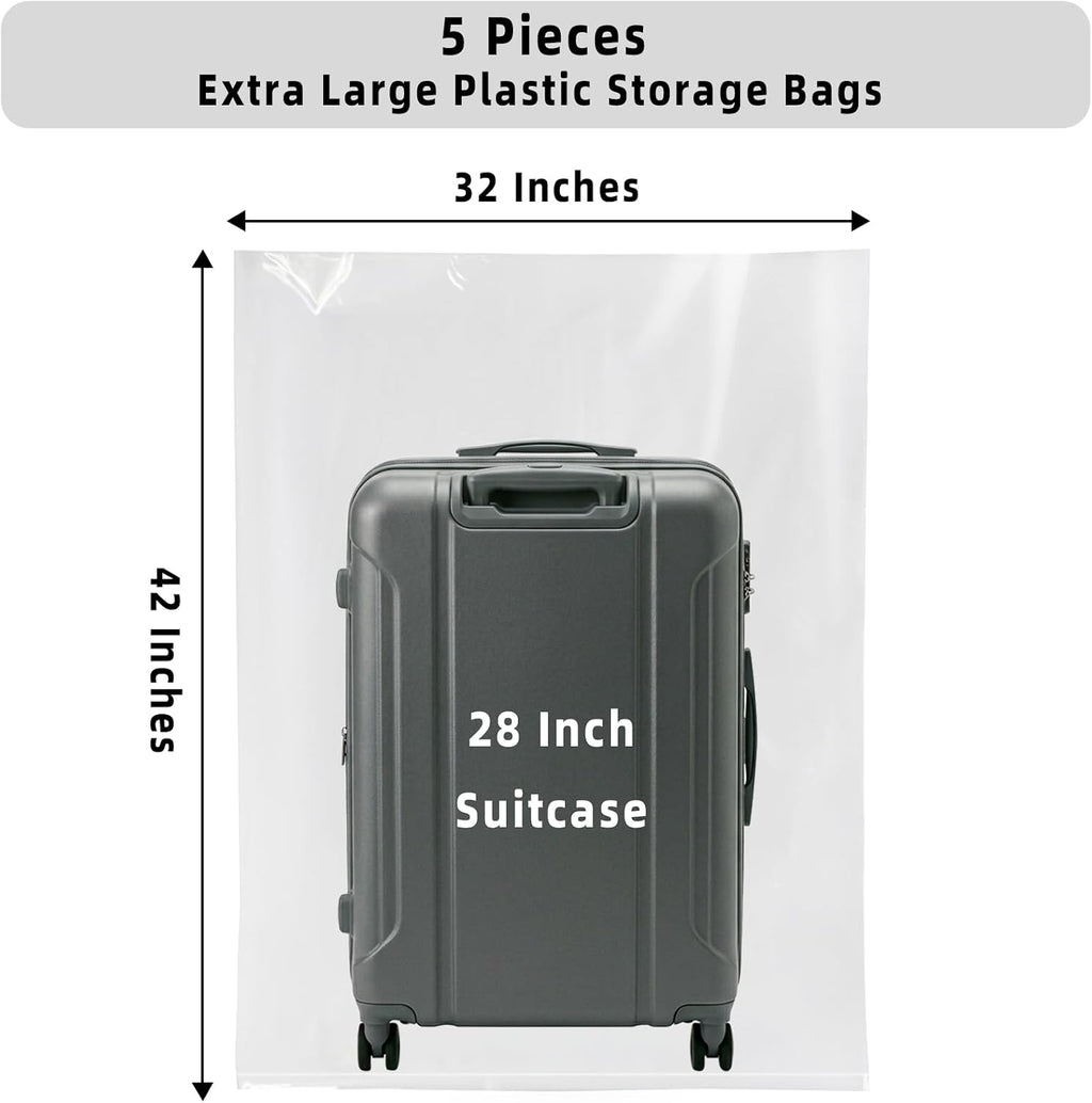 32x42 Inches Large Clear Plastic Storage Bags,Big Giant Jumbo Huge Plastic Storage Bags for Blanket, Duvets, Pillows, Comforters and More 5 Pieces