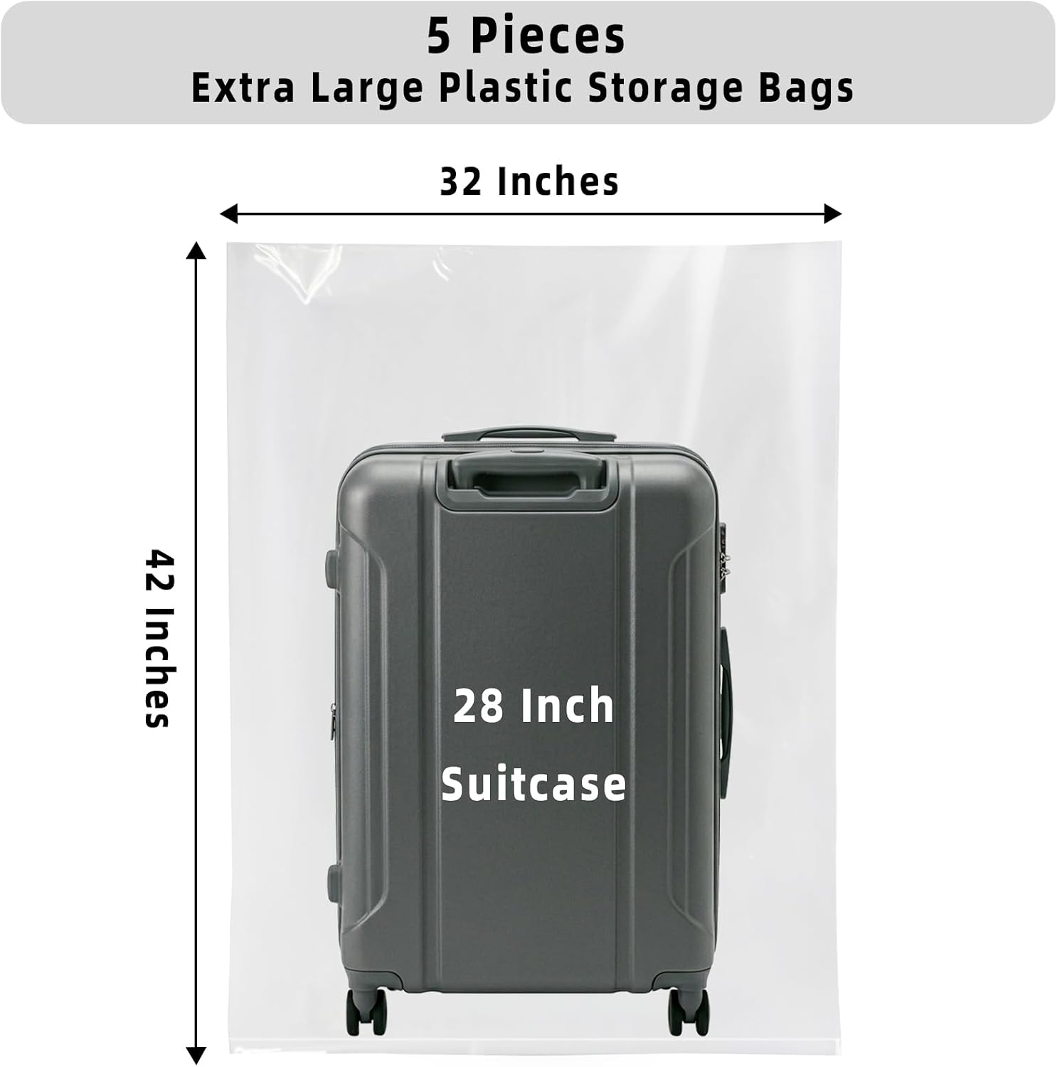 32x42 Inches Large Clear Plastic Storage Bags,Big Giant Jumbo Huge Plastic Storage Bags for Blanket, Duvets, Pillows, Comforters and More 5 Pieces