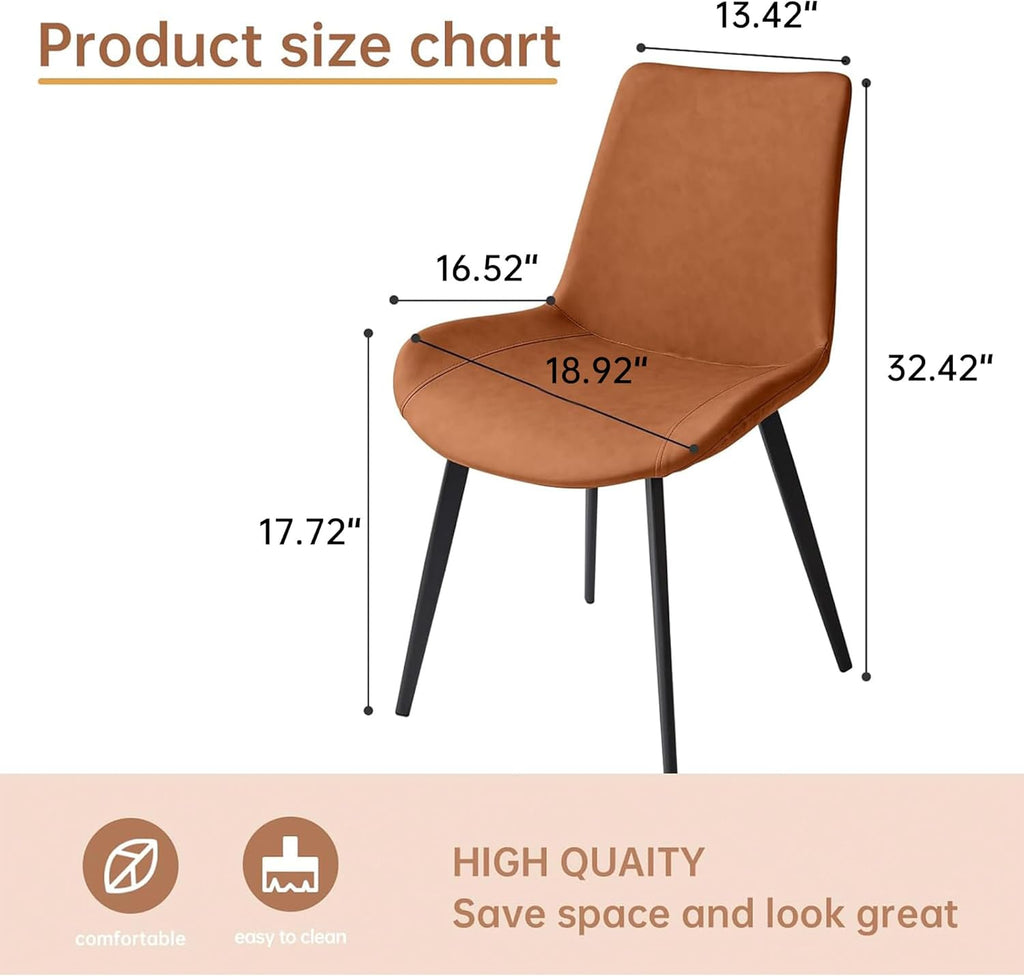 HIPIHOM Modern Dining Chairs Set of 4, Upholstered Faux Leather Cushion Seat and Sturdy Metal Legs (4 Brown Chairs)