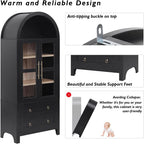 71" Tall Arched Kitchen Pantry Cabinet with 2 Large Drawers and Adjustable Shelves, Modern Farmhouse Storage Cabinet with Glass Doors, Wood Versatile Cupboard for Kitchen (Black)