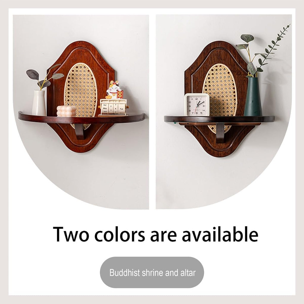 Wall Hanging God Shelf, Bamboo Prayer Offering Table, Chinese Personal Shrine Stand with Storage, for Living Room, Bedroom, Office(Rosewood Color,17.7 * 8.3 * 15.7in)