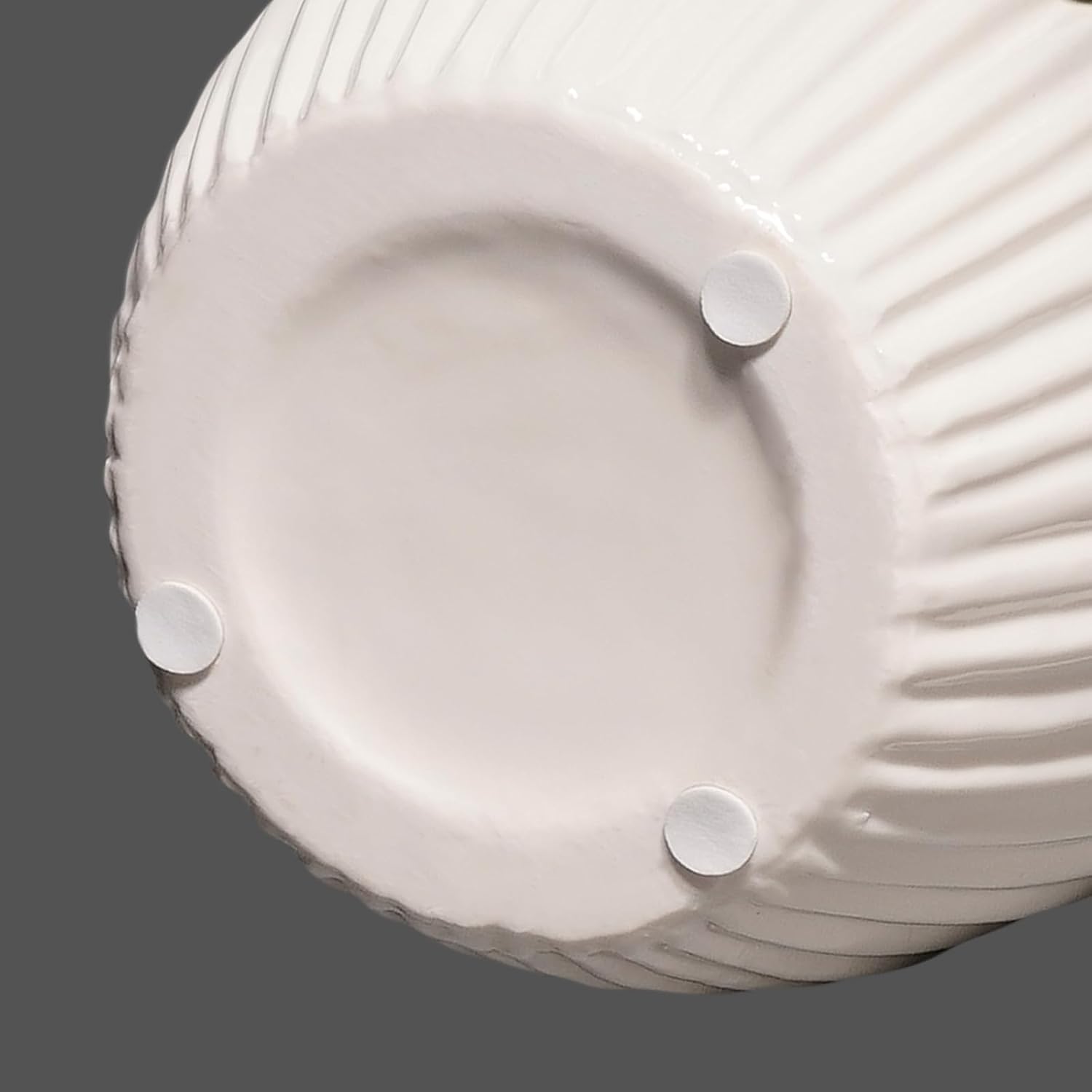 White Ceramic Vase - 7 inch Small Boho Vases Home Decor, 3D Floral Modern Vase for Pampas Grass, Centerpieces for Table, Kitchen, Living Room, Bathroom Decor