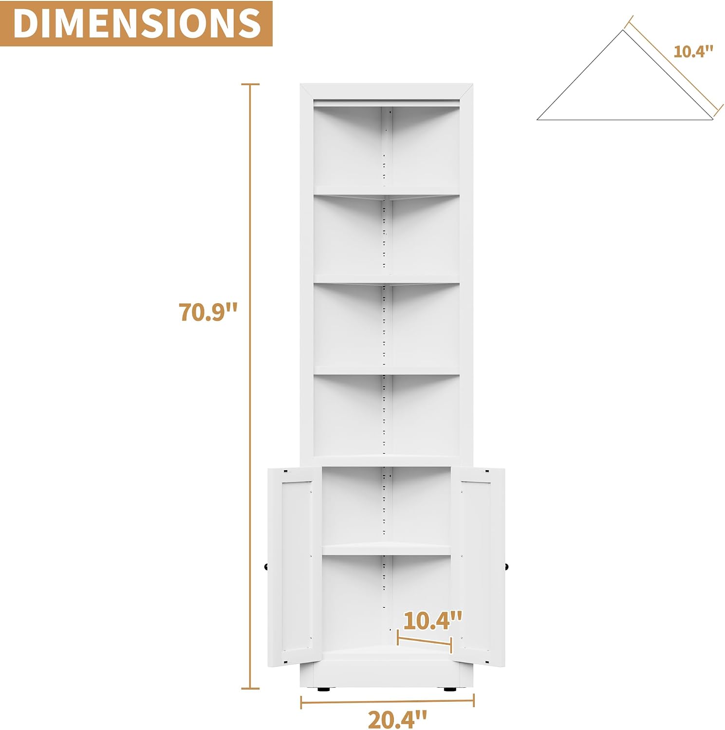 Tall Corner Pantry Cabinet for Living Room, 71 Inch 5-Tier Metal Corner Kitchen Cabinet, Adjustable Shelves, Floor Corner Bathroom Cabinet with Storage Shelves for Laundry Room, Space Saving, White