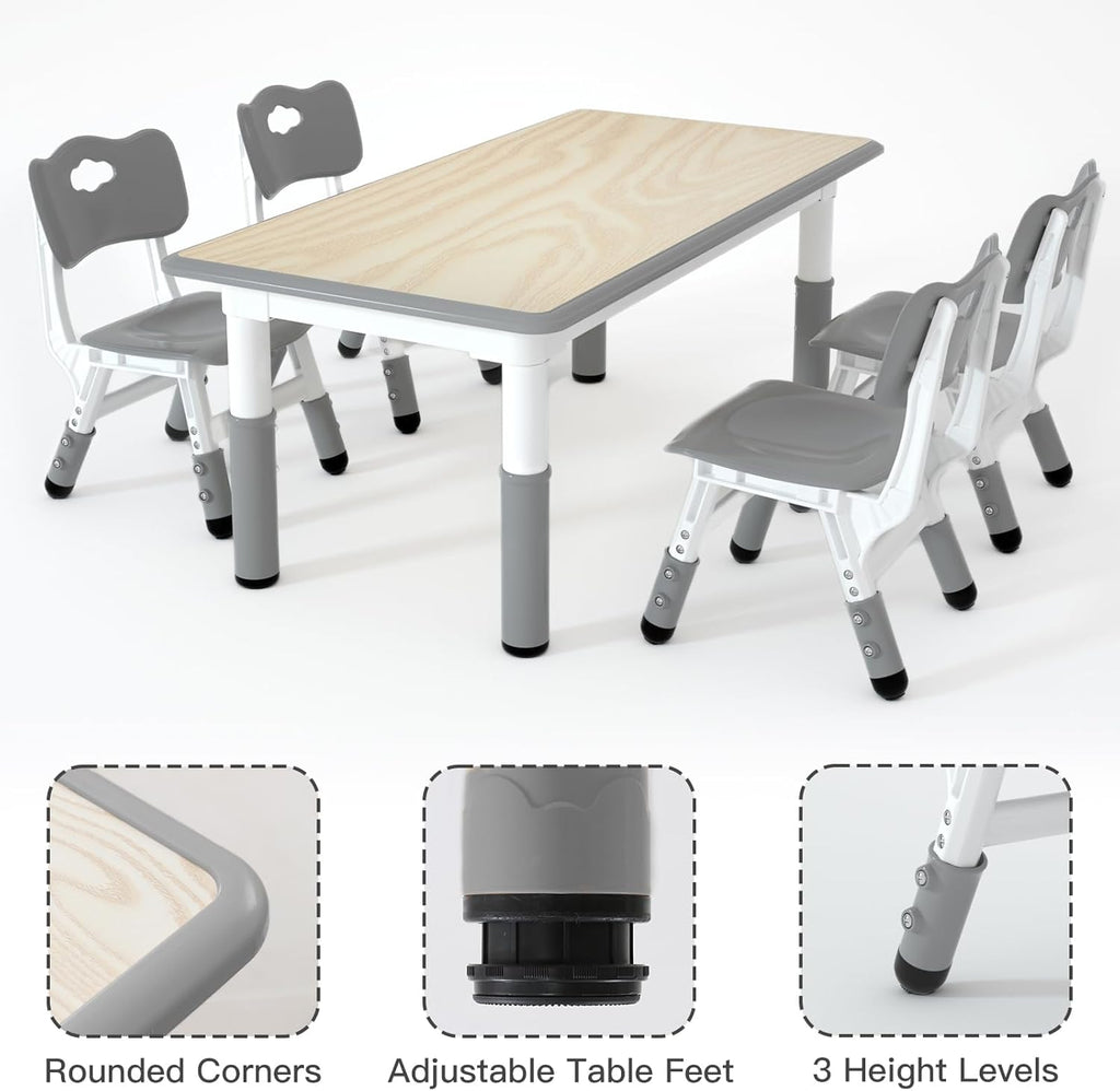 LulliSpace Kids Study Table and 4 Chairs Set,Height Adjustable Table and Chairs for Children and Toddlers,47.2"X23.6"Graffiti Desktop,Suitable for Daycare,Classrooms, Home