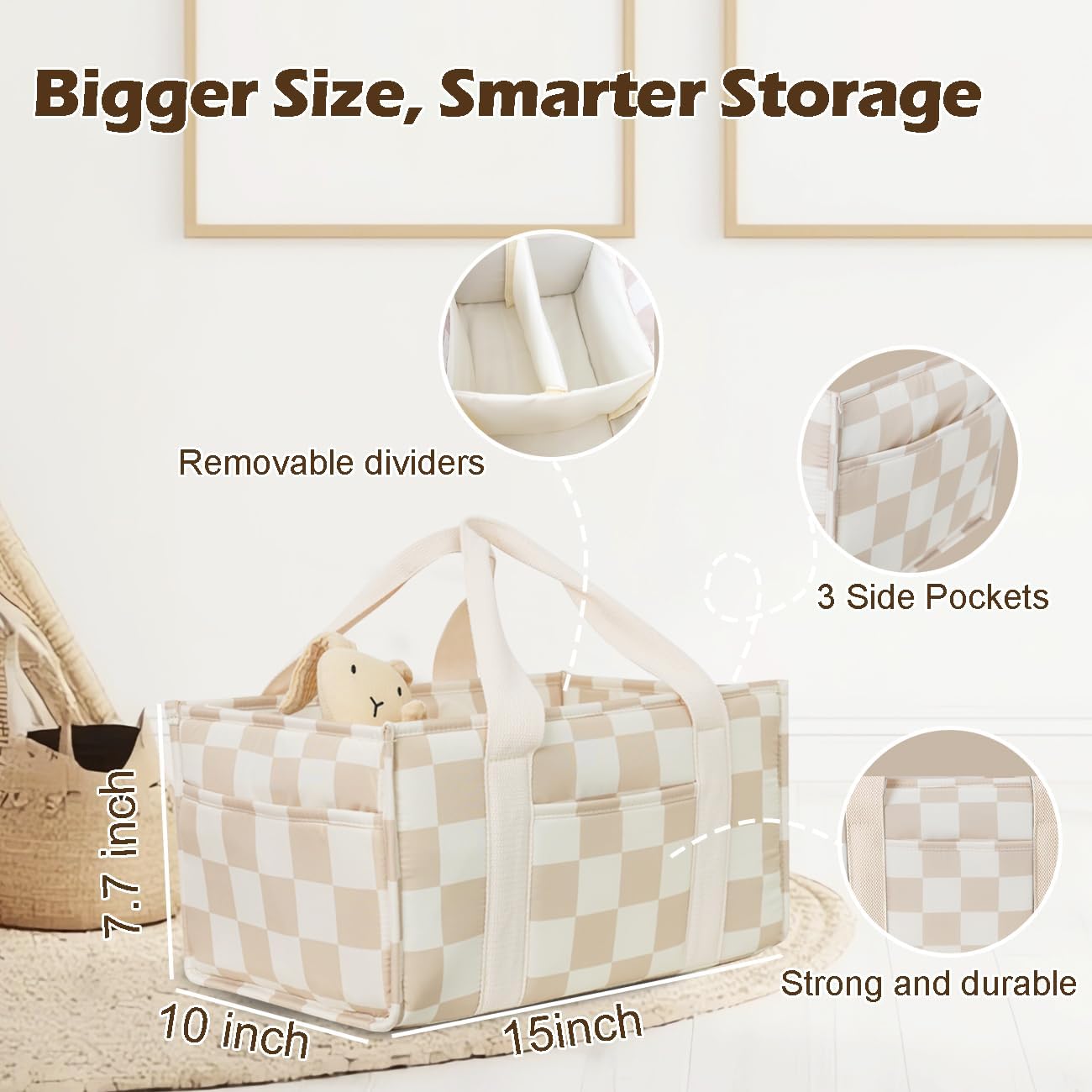 Baby Diaper Caddy – Baby Diaper Caddy Organizer, Stylish Storage Basket for Newborn Essentials & Diaper Station, Baby Registry Must-Have (Beige)