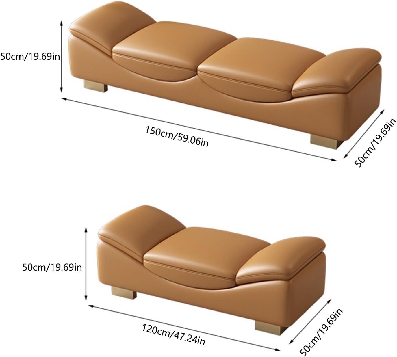 Modern End of Bed Bench, Indoor Entryway with Metal Legs, Cushioned Ottoman for Living Room, Bedroom, Dining, Hallway Entryway(Brown,150 * 50 * 50cm)