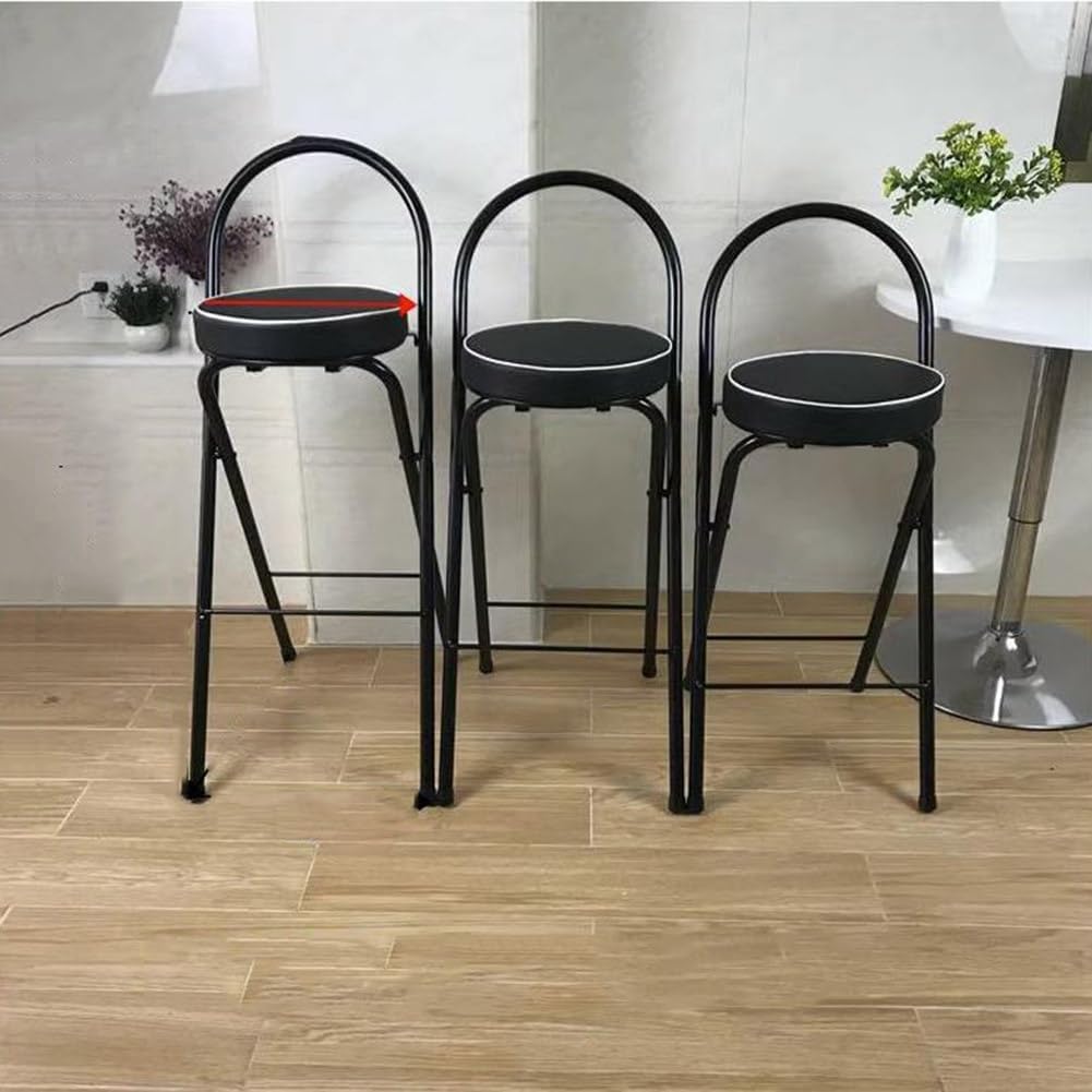 Folding Breakfast Bar Stool, 26/28/30" Tall Chair with Padded Seat, Portable Round Counter Height Stool with Backrest, Foldable Stool for Adults Outdoor Indoor ( Color : Black 1 pc , Size : 75cm/30" )