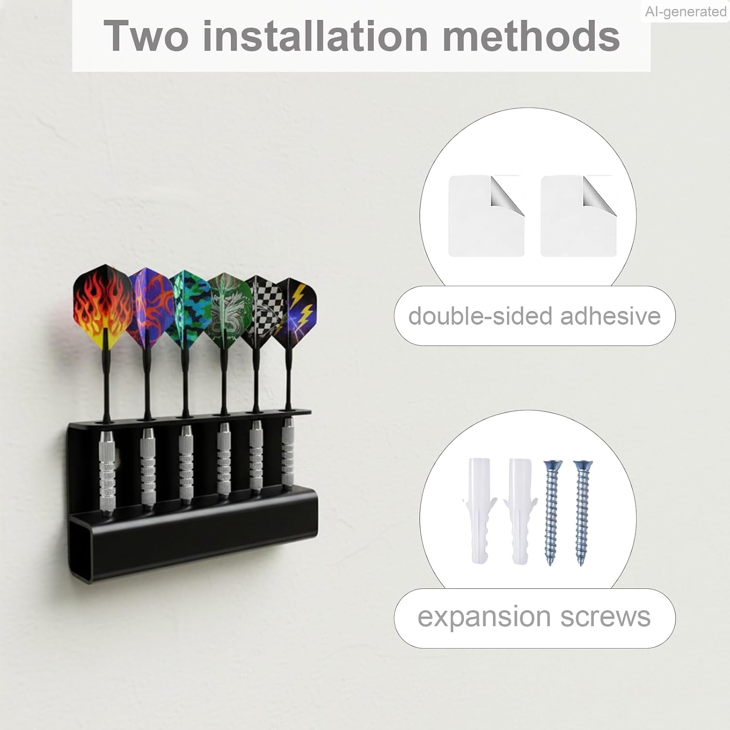 Rectangular Wall-Mounted 6-Hole Dart Holder Stand - Presentation Darts Rack for Display and Storage, Excellent Dart Board Accessories