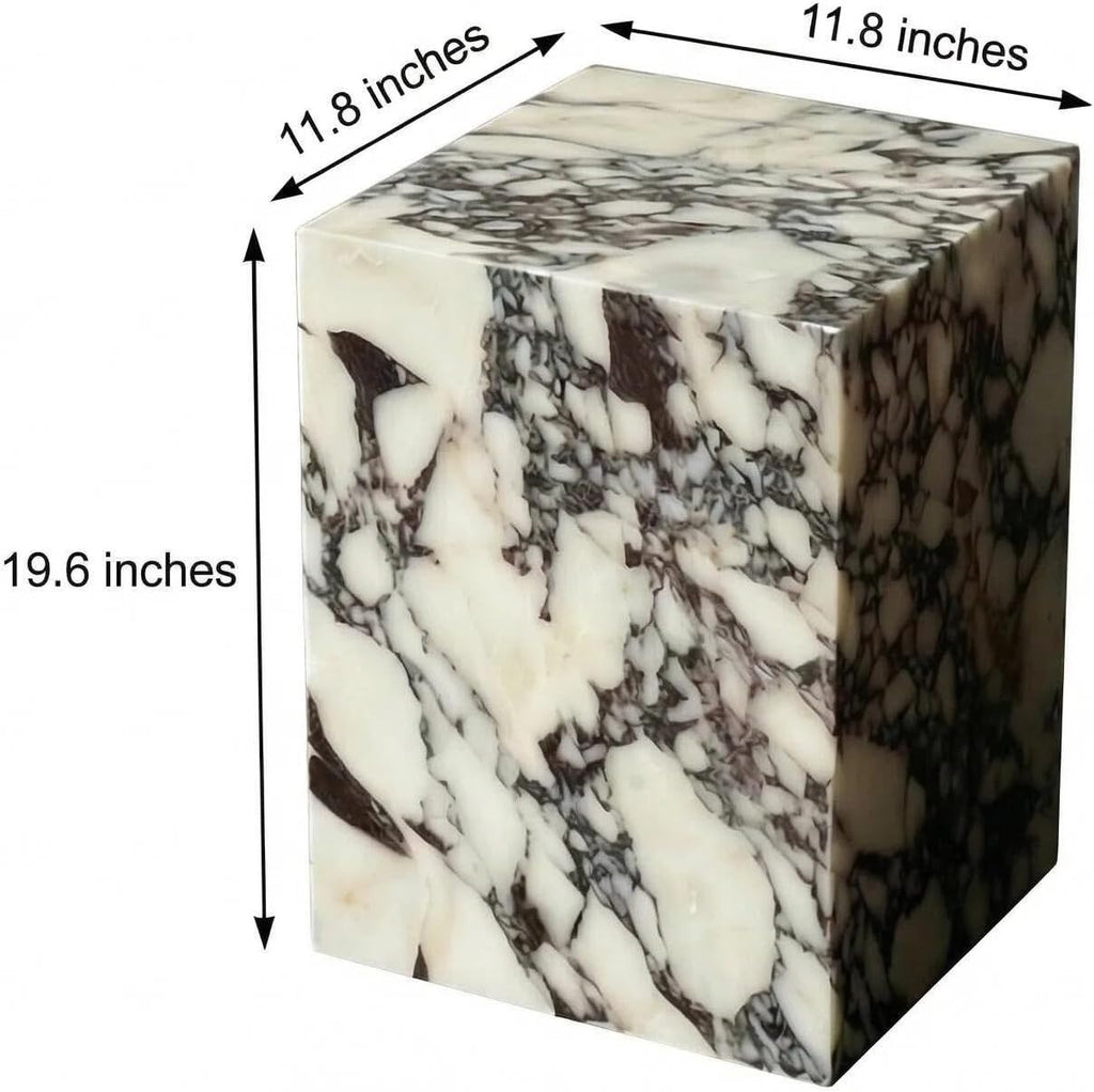 Natural Calacatta Viola Marble Side Table, 11.8" Square End Table for Living Room and Bedroom, Luxury Real Stone Nightstand, Heavy Duty Small Coffee Table, No Assembly Required, 19.6" Height