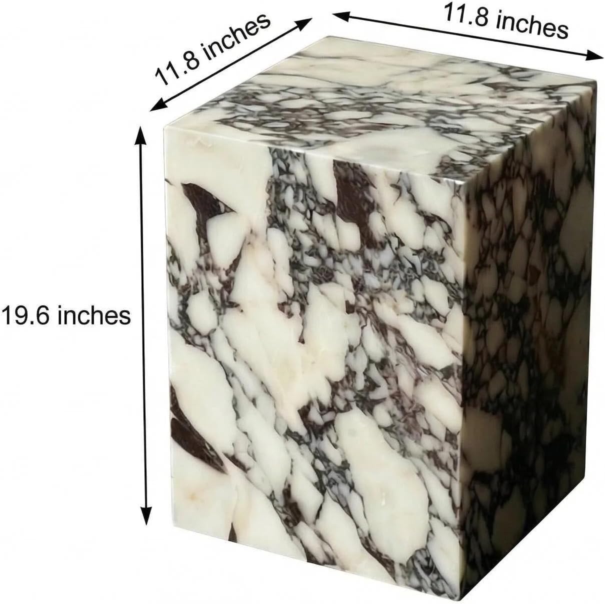 Natural Calacatta Viola Marble Side Table, 11.8" Square End Table for Living Room and Bedroom, Luxury Real Stone Nightstand, Heavy Duty Small Coffee Table, No Assembly Required, 19.6" Height