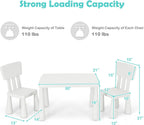 Costzon Kids Table and Chairs, 3 Piece Plastic Easy Clean Children Activity Desk for Reading, Drawing, Snack Time, Arts Crafts, Preschool, Kindergarten & Playroom, Toddler Table and Chair Set (White)