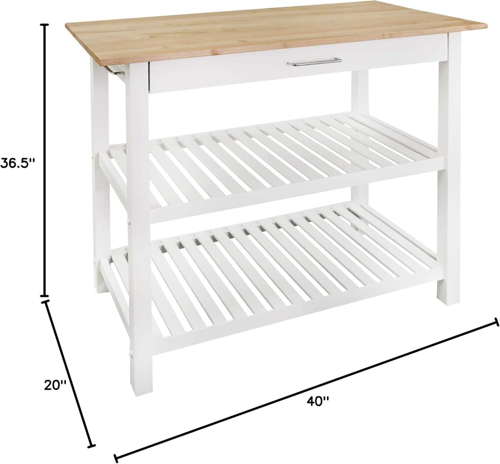 Casual Home Kitchen Island with Solid American Hardwood Top, Natural/White, 40" W (373-91)