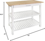 Casual Home Kitchen Island with Solid American Hardwood Top, Natural/White, 40" W (373-91)