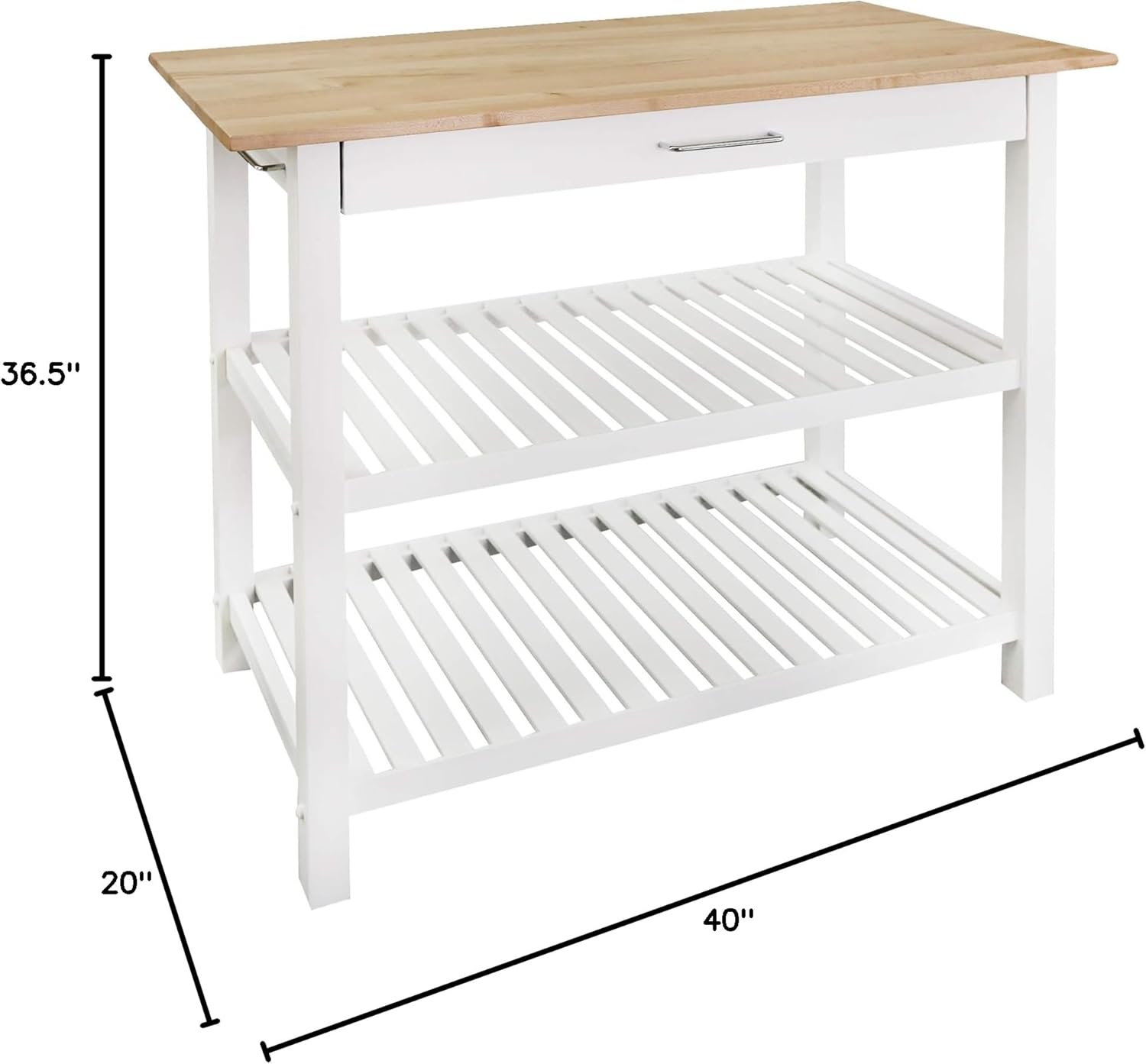Casual Home Kitchen Island with Solid American Hardwood Top, Natural/White, 40" W (373-91)