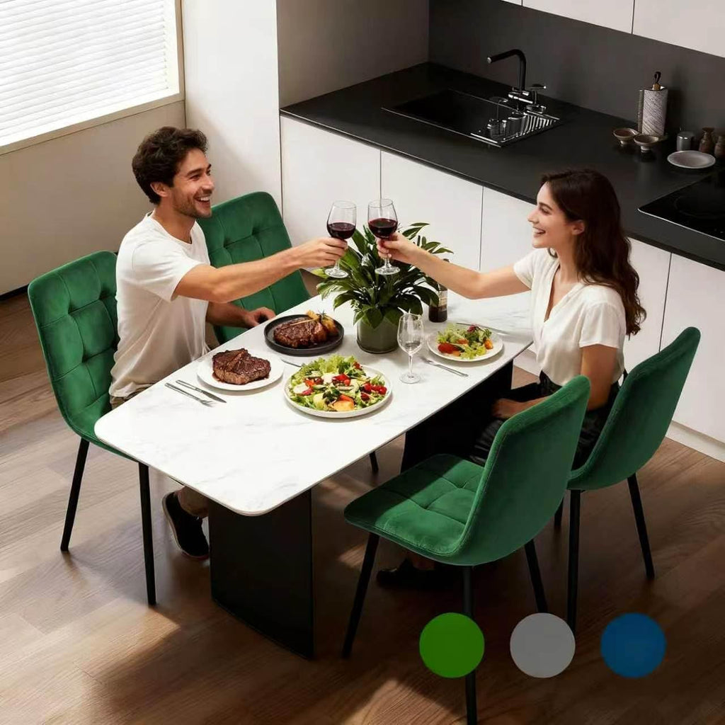 Velvet Dining Chairs Set of 4, Modern Fabric Upholstered Dining Room Kitchen Chair 4pcs Velvet Kitchen Chairs, Mid Century Dinning Dinner Chairs for Living Room,Bedroom (Green, Non-Swivel Chair)