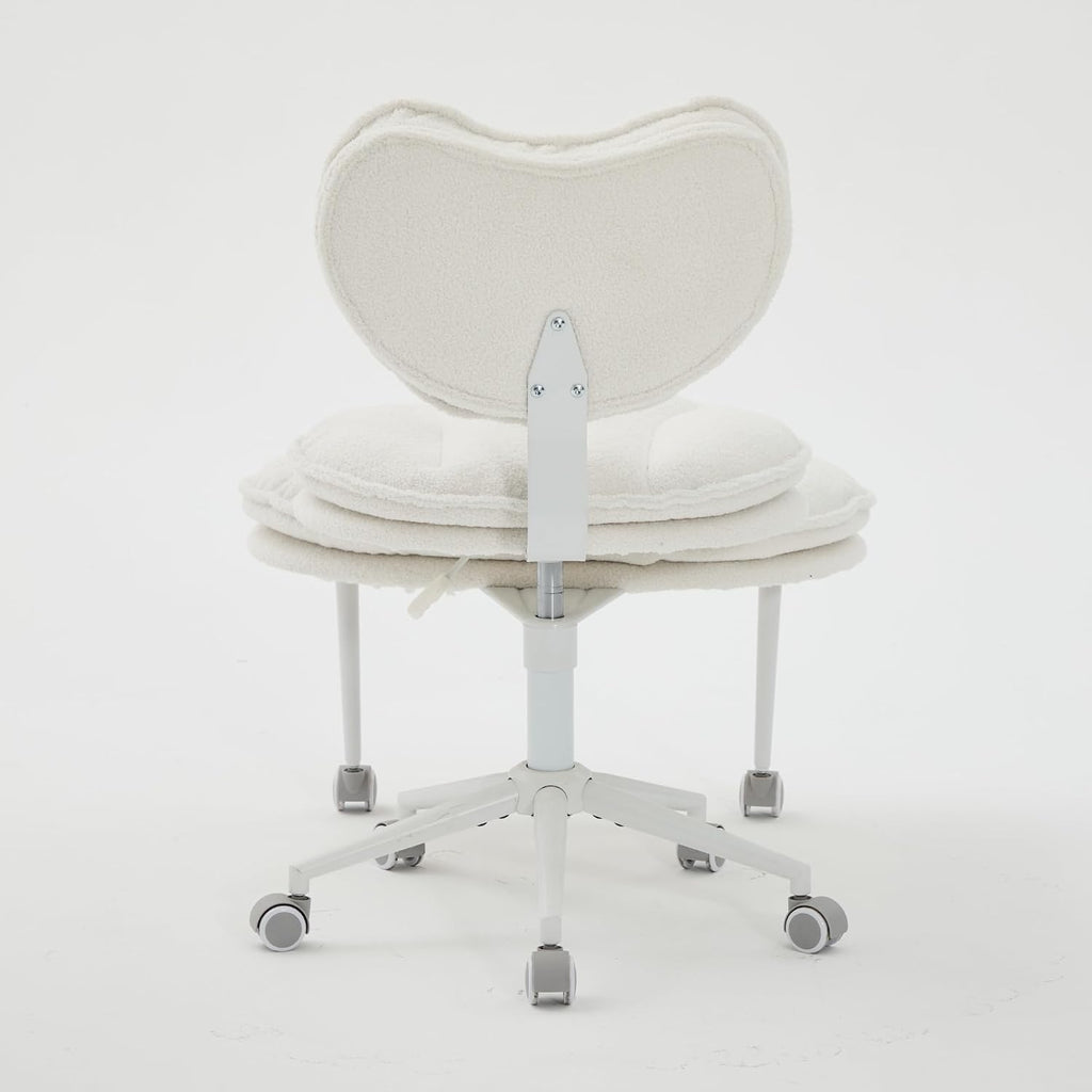 Cross Legged Office Chair with Wheels–360°Swivel Meditation Chair, Adjustable Height Yoga Office Chair for Adults, Ergonomic Kneeling Chair with Back Support for ADHD,Teddy Fabric Ivory