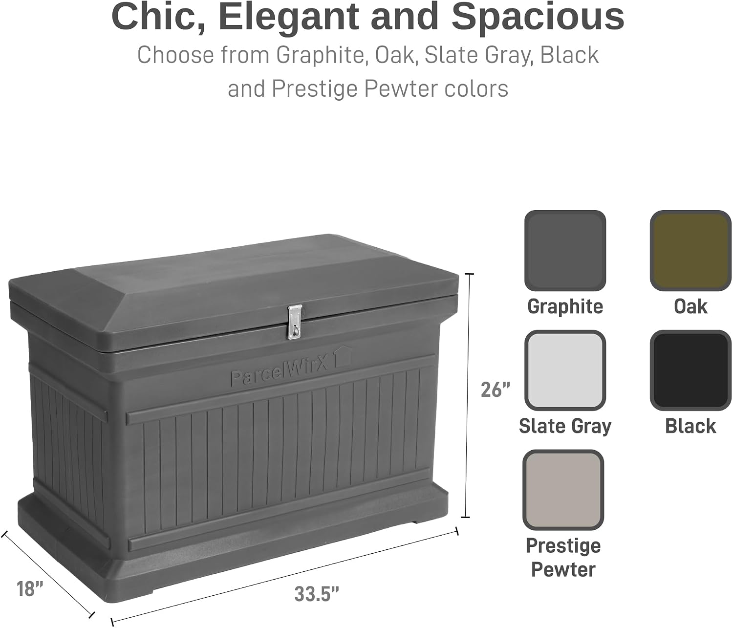 RTS Home Accents ParcelWirx Premium Horizontal Storage Cabinet/Lockable Package Delivery Box with Hinged Lid, Graphite