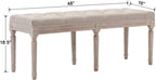 Kmax 45.3" Upholstered Dining Room Bench, Rustic Living Room Ottoman Bench with Carved Pattern & Rustic White Brushed Rubber Wood Legs, Beige