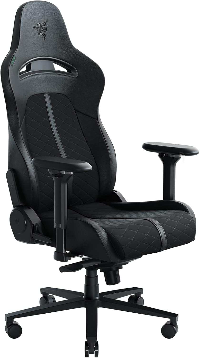 Razer Enki Gaming Chair: All-Day Gaming Comfort - Built-in Lumbar Arch - Optimized Cushion Density - Dual-Textured, Eco-Friendly Synthetic Leather - Reactive Seat Tilt & 152-Degree Recline - Black