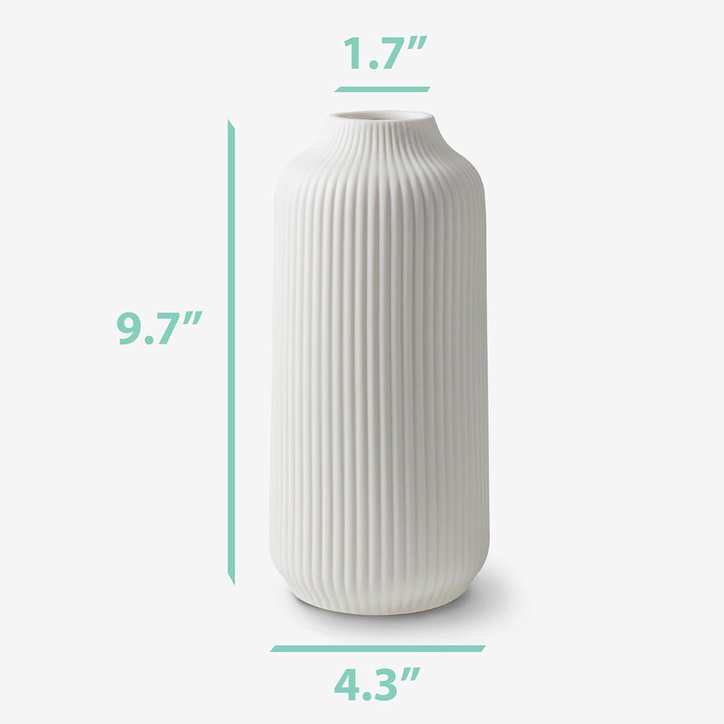 flature Ceramic Vase in Nordic Style, Decovase Large for Pampas Grass as Boho Deco, Vase White Matt 10 inch for Flowers, Scandinavian Design Home Decoration for Fresh Flowers, Dried Flowers (Size L)