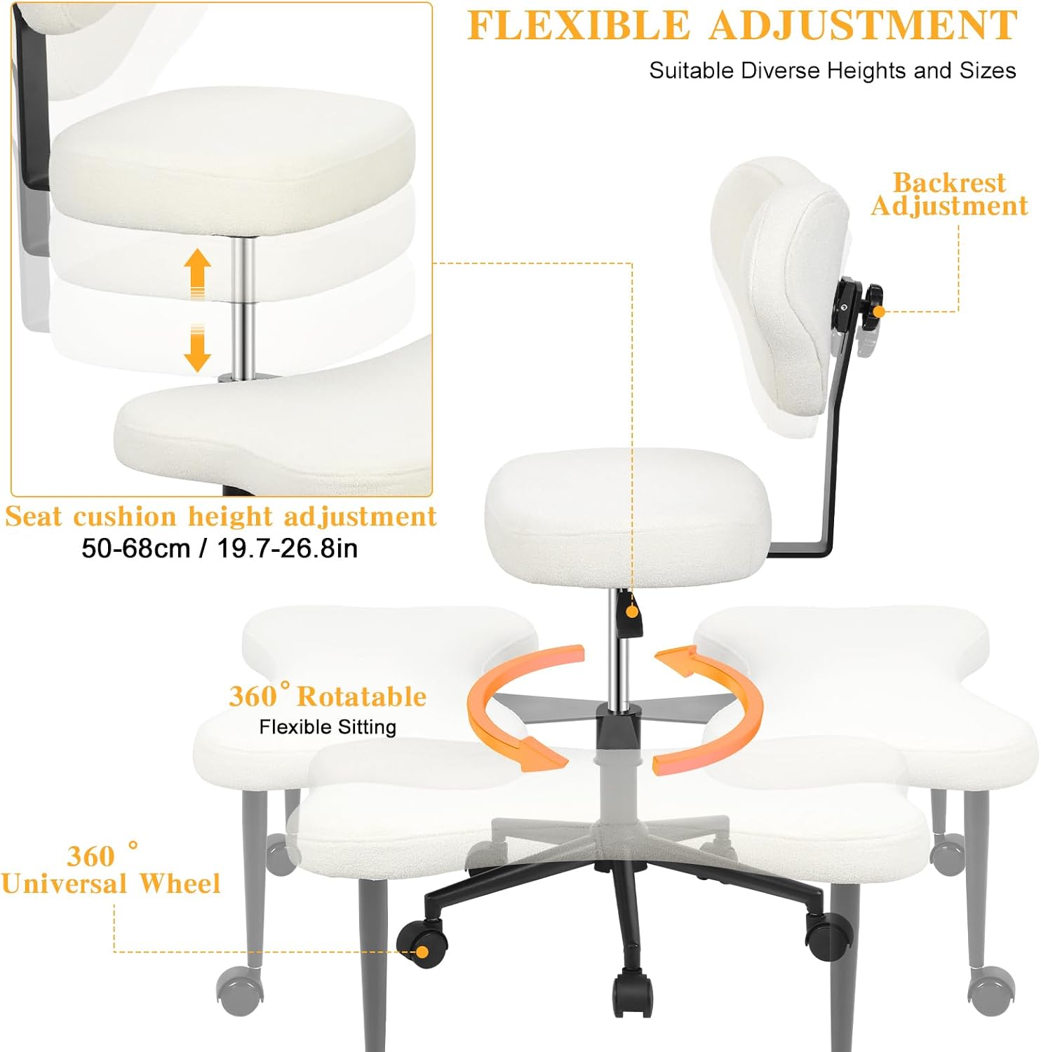 Cross Legged Office Chair with Wheels,Ergonomic Yoga Chairs Meditation Chair with Back Support Wide Criss Cross Design Lumbar Support, Kneeling Chairs Adjustable Height Flexible Design (Beige)