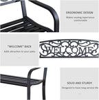 Hassyee Modern Garden Bench Loveseat with Cast Iron Decorative Welcome Vines, Outdoor Seating Benches for Lawn, Park and Backyard