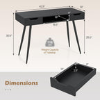 Tangkula Mid Century Modern Computer Desk, Writing Desk with 2 Drawers & Open Center Storage, Small Wooden Study Table for Home Office & Compact Spaces (Black)