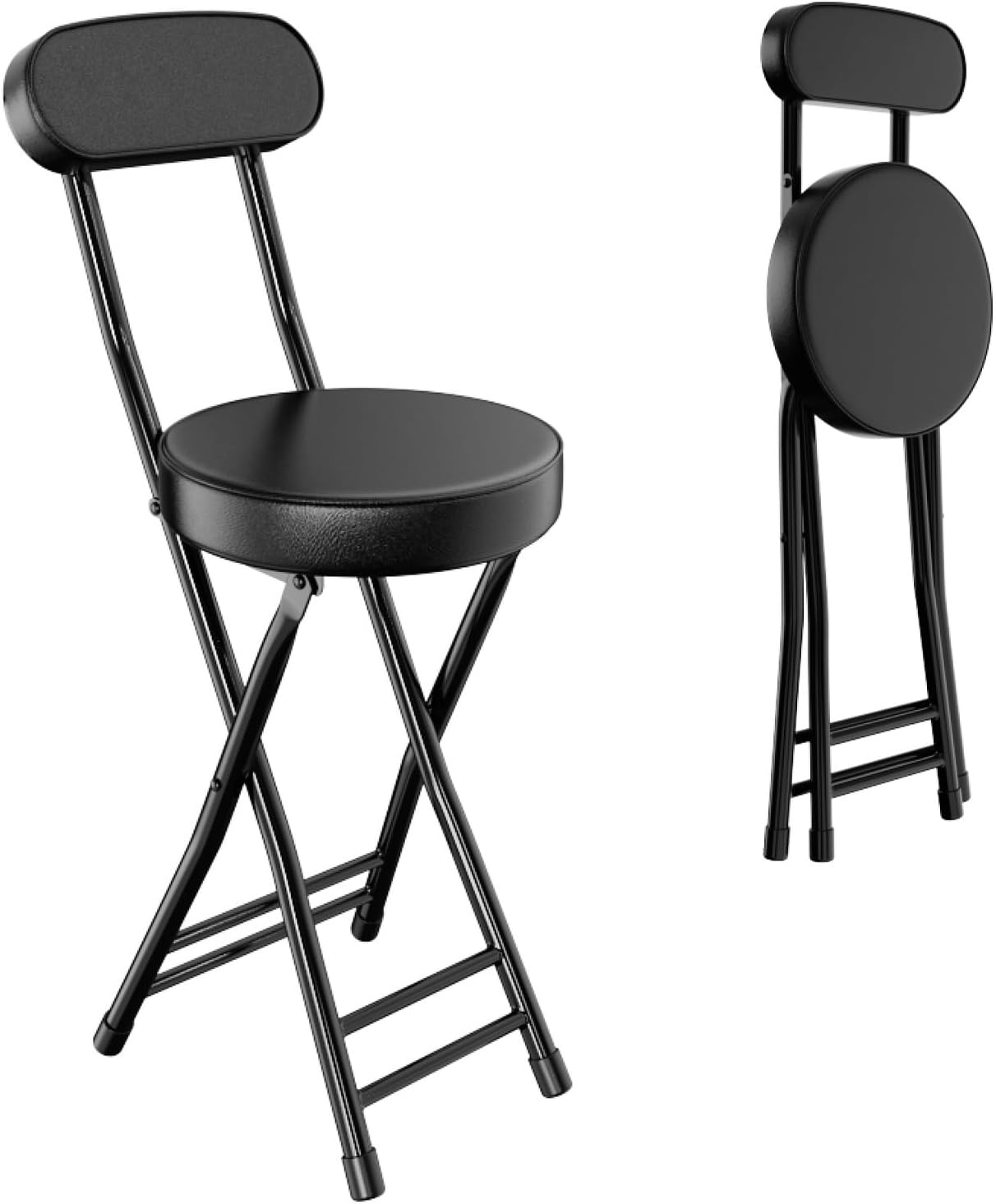 H HOMEWINS Cushioned Padded Folding Stool,1PCS 23.6-Inch Counter Height Bar Stool,Portable Folding Stool with Handle for Fishing Hiking Gardening Travel BBQ