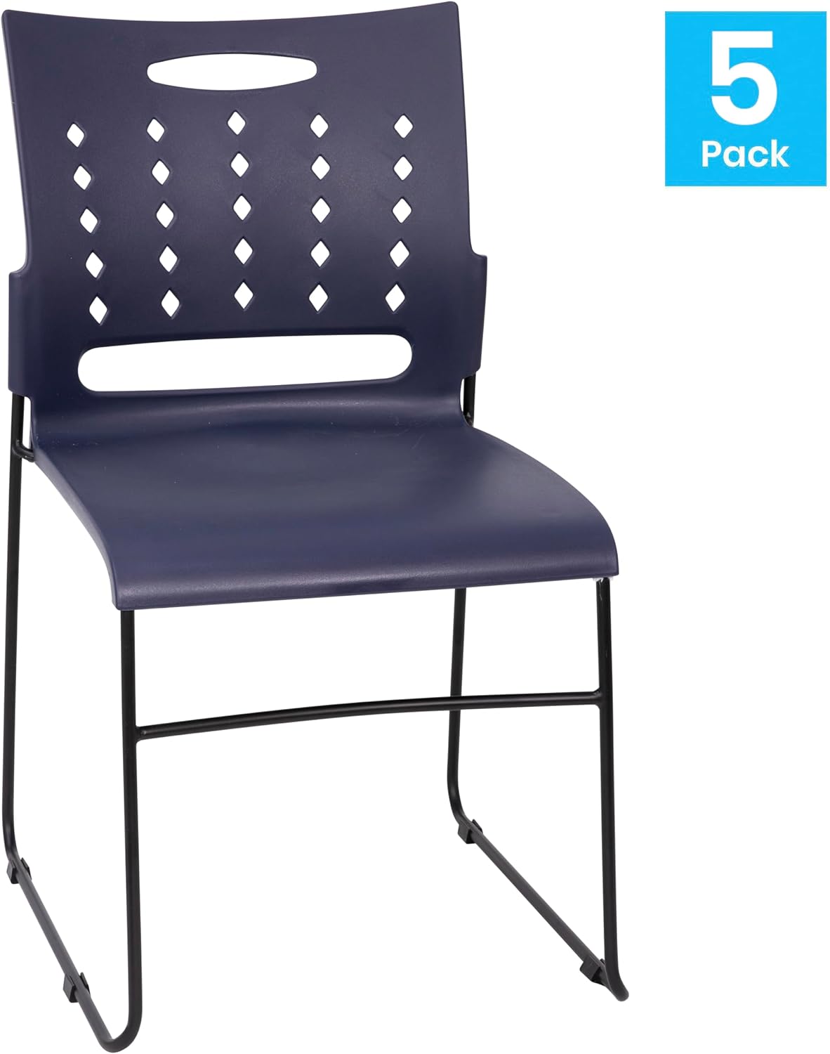 Flash Furniture HERCULES Series 881 lb. Capacity Navy Sled Base Stack Chairs with Air-Vent Back, Set of 5