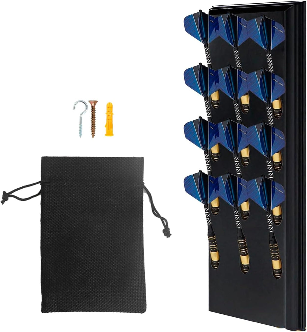Darts Holder Wall Mounted Displays: Suit for 12 Steel/Soft Tip Darts,with Metal Hook & Storage Bag
