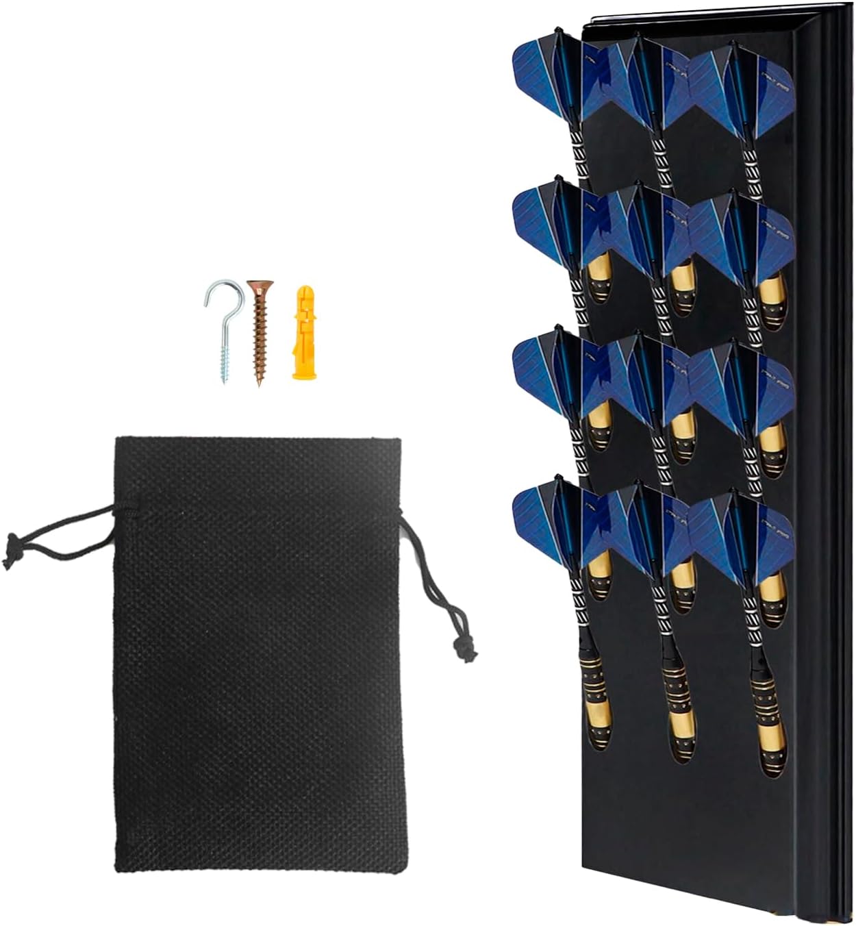 Darts Holder Wall Mounted Displays: Suit for 12 Steel/Soft Tip Darts,with Metal Hook & Storage Bag