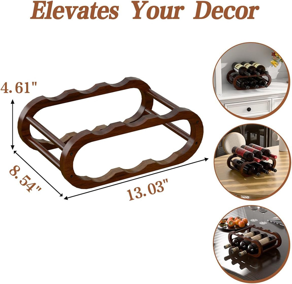 PEKER Wine Rack – Small Countertop Wine Rack & Wine Bottle Holder for Cabinet and Countertop, Stylish Natural Wood Wine Holder Claret
