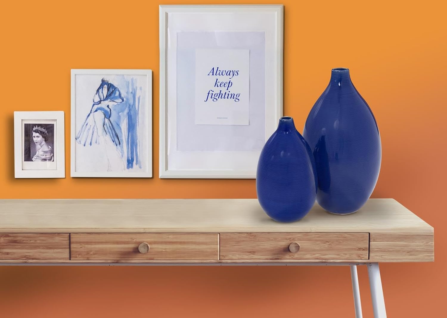 Howard Elliott Collection Glazed Ceramic Flower Or Decorative Home Vase Set, Cobalt Blue, 2 Piece, 7 x 12 Inch and 5 x 8 inch