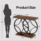 knoworld 39.4" Console Table, Industrial Entryway Table with Anti-Tilt Design, Narrow Wood Accent Sofa Table Behind Couch with Double Circle Base for Entryway, Living Room, Hallway, Foyer