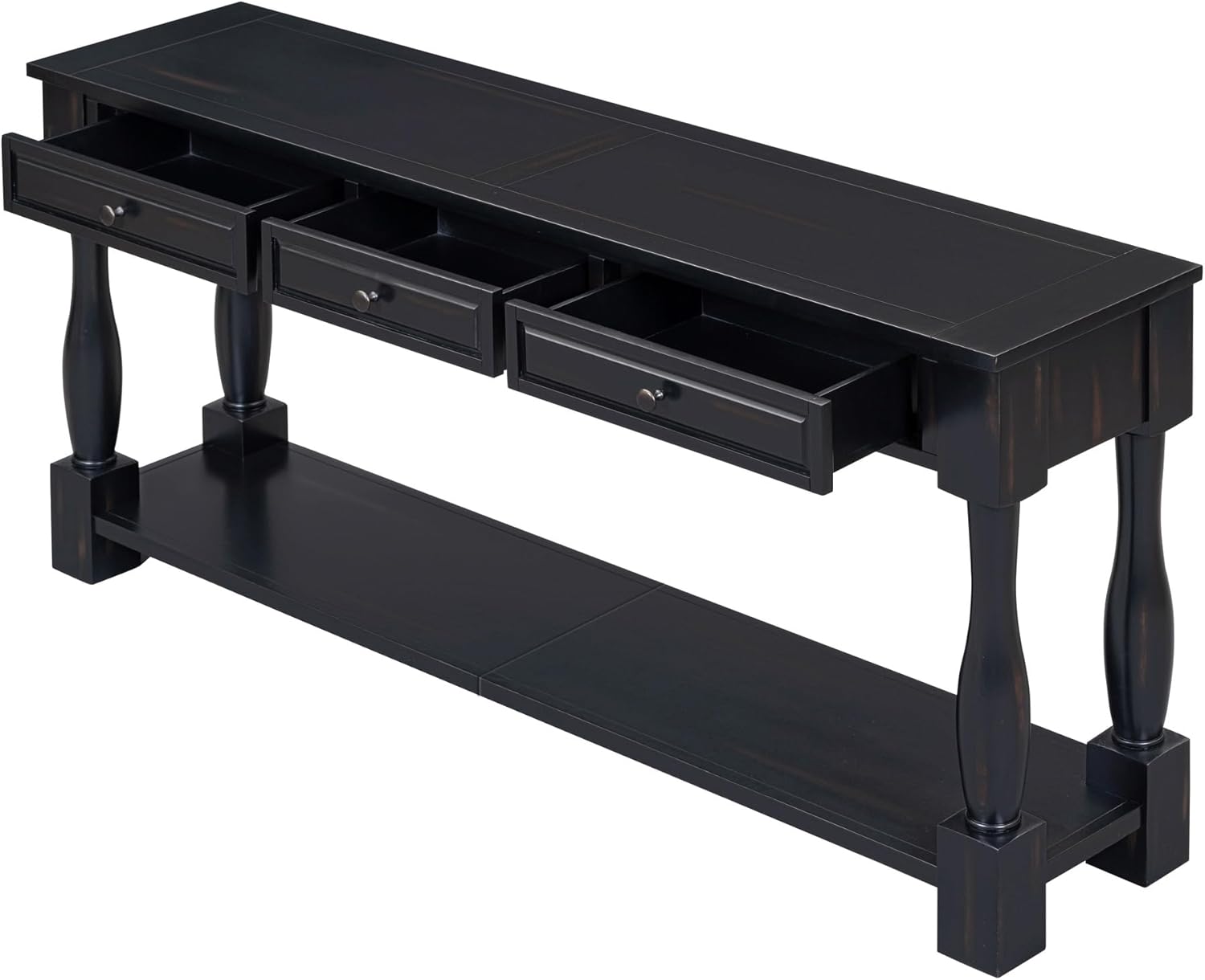 Knocbel Long Console Table with 3 Drawers & Bottom Open Shelf, Solid Wood Mediterranean Entry Sofa Table for Entryway Hallway Living Room, 63" W x 14.8" D x 30" H, Espresso