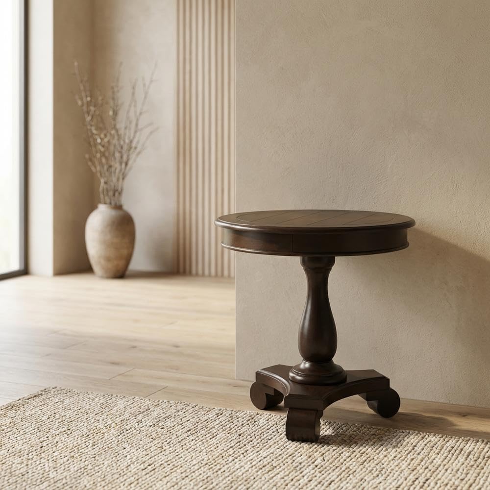 Furnifact Espresso, Pedestal Table, MDF Construction, Pedestal Base, Durable Home Design, Warm Stylish Finish, Quality Build for Home