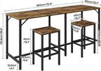 YATINEY 70.9" Bar Table and Chairs Set, Dining Table and Chair Sets, 3 Piece Counter Height Table and 2 Stools, Kithcen Table for Home Restaurant, Bar, Rustic Brown BT09BR