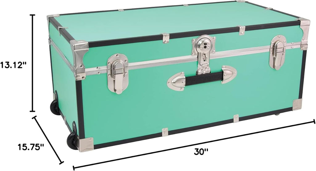 Seward Trunk Traveler 30" Rolling Trunk with Lock - Teal Vintage Suitcase