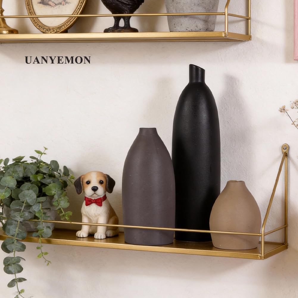 Ceramic Vase Set of 3 - Modern Boho Farmhouse Home Decor Flower Vases for Living Room, Kitchen Island, Dining Table Centerpiece Decor, Office Shelf, Fireplace Mantle Decorations (Black Taupe Mix)