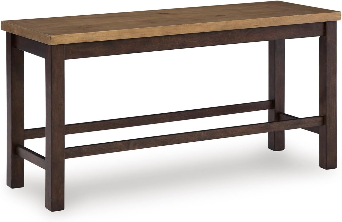 Signature Design by Ashley Sharlander Casual Counter Height Dining Bench with Foot Rest, Light Brown & Dark Brown