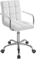 Kemon Office Chiar Desk Chair with Armrests/Wheels Pu Leather Mid Back Adjustable Height Computer Chair for Teens/Students 360°Swivel Rolling Tast Chair(White)